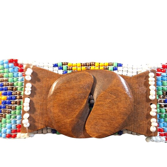 Handmaid Glass Beaded Elastic Belt Wide Waistband Boho Bohemian - Picture 3 of 5